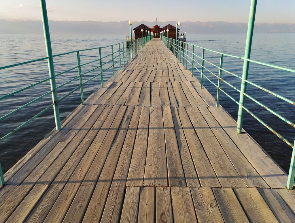 Southern Issyk Kul area pier with saunas at the end