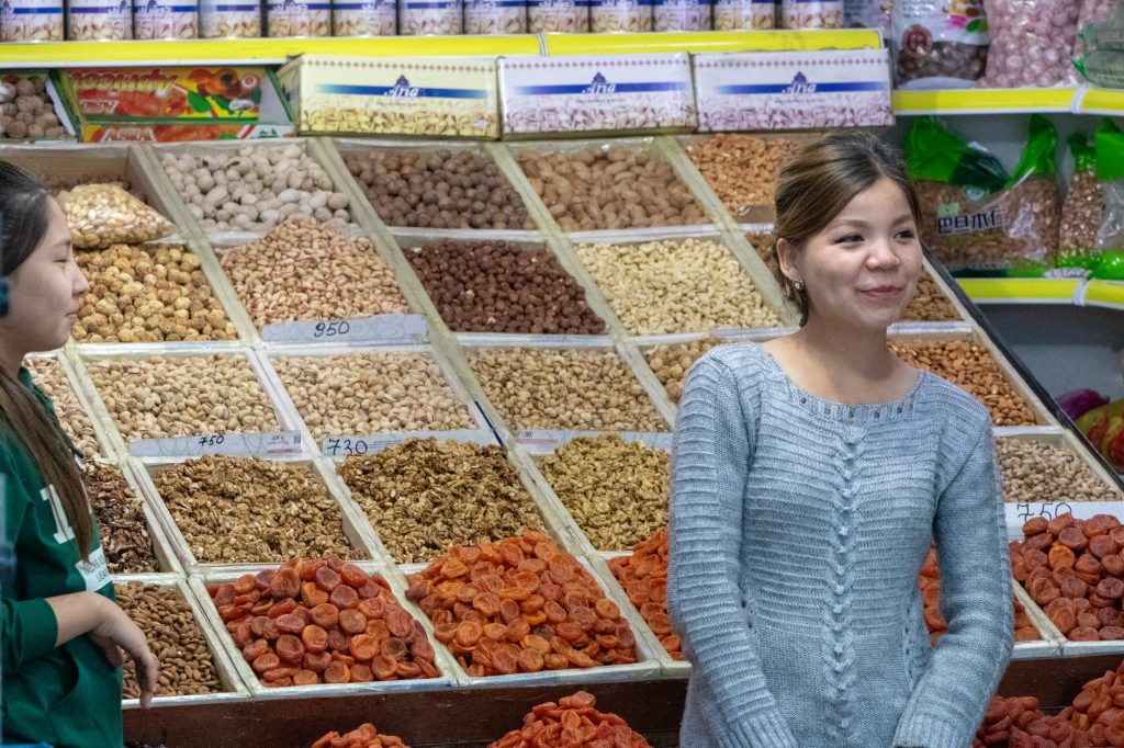 Nuts and dried fruits in a bazar in Bishkek