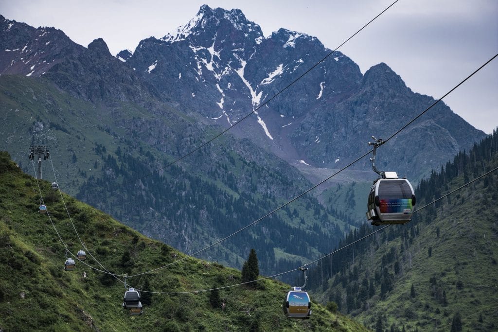 Cable car going up to Medeo in Almaty Kazakhstan