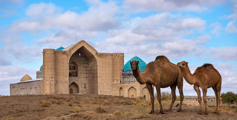Turkestan monuments with camels in Kazakhstan
