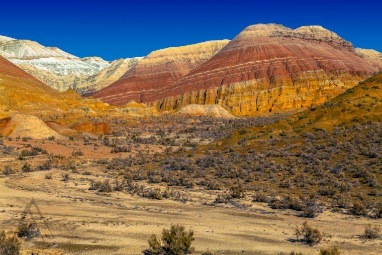 Aktau white and colorful mountains in Altyn Emil park in Kazakhstan