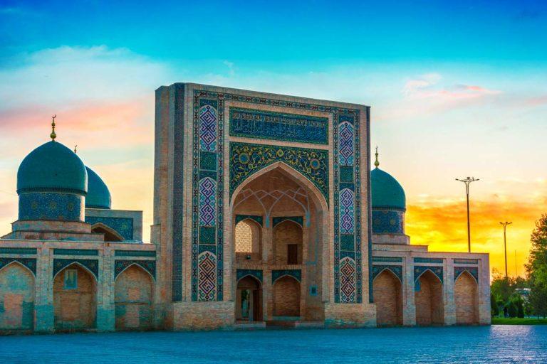 Tashkent Khast Imam mosque during sunset in Tashkent Uzbekistan