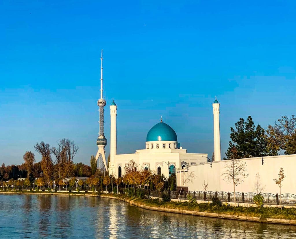 Tashkent minor mosque with tv-tower in the background