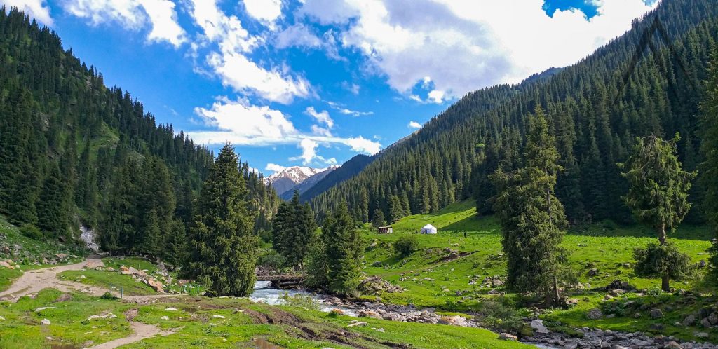 Altyn Arashan valley with hot springs in Issyk Kul region near Karakol