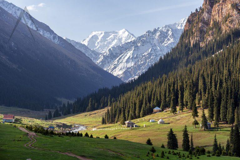 Amazing view of Altyn Arashan valley in Kyrgyzstan