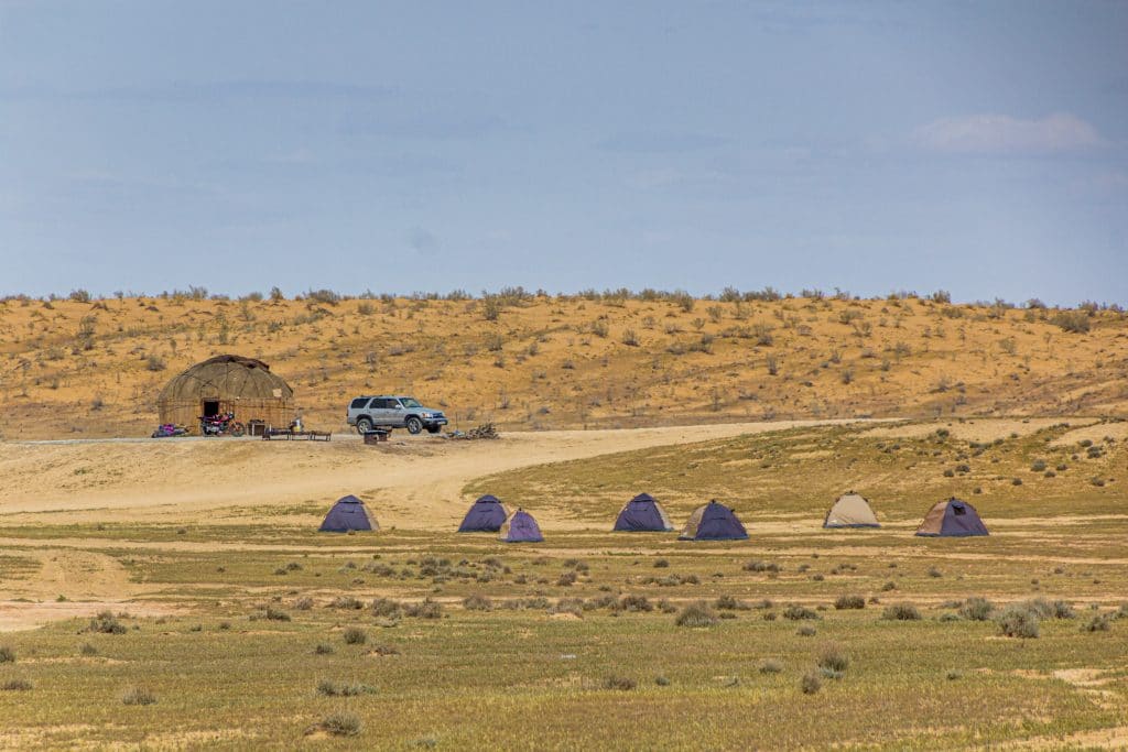 Yurts and tents in Karakum desert