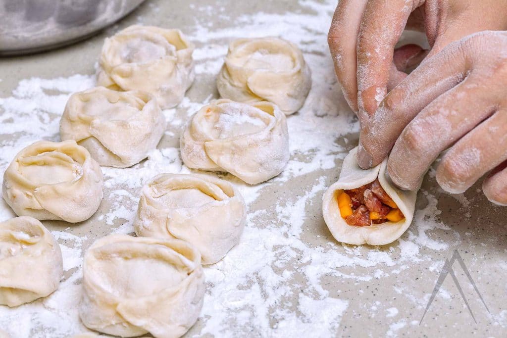 Cooking stage kazakh traditional food mants in other countries called momo or dimsum