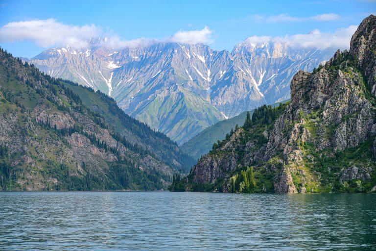 Sary Chelek lake with mountains in Kyrgyzstan