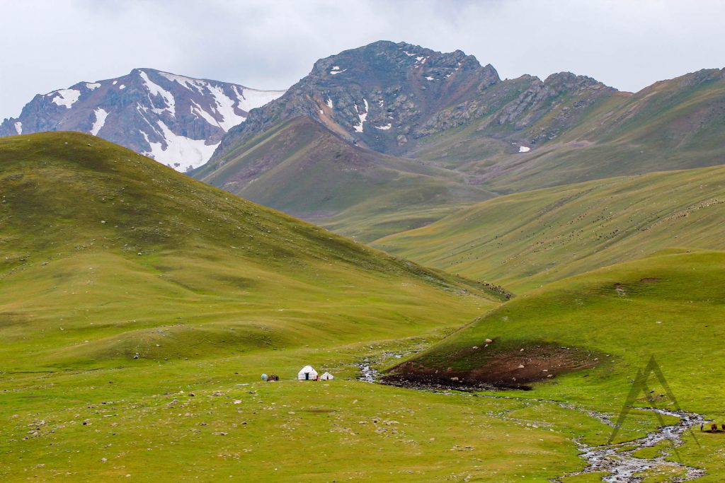 Lonely yurt in the middle of a pasture in Suusamur valley in the Central Kyrgyzstan