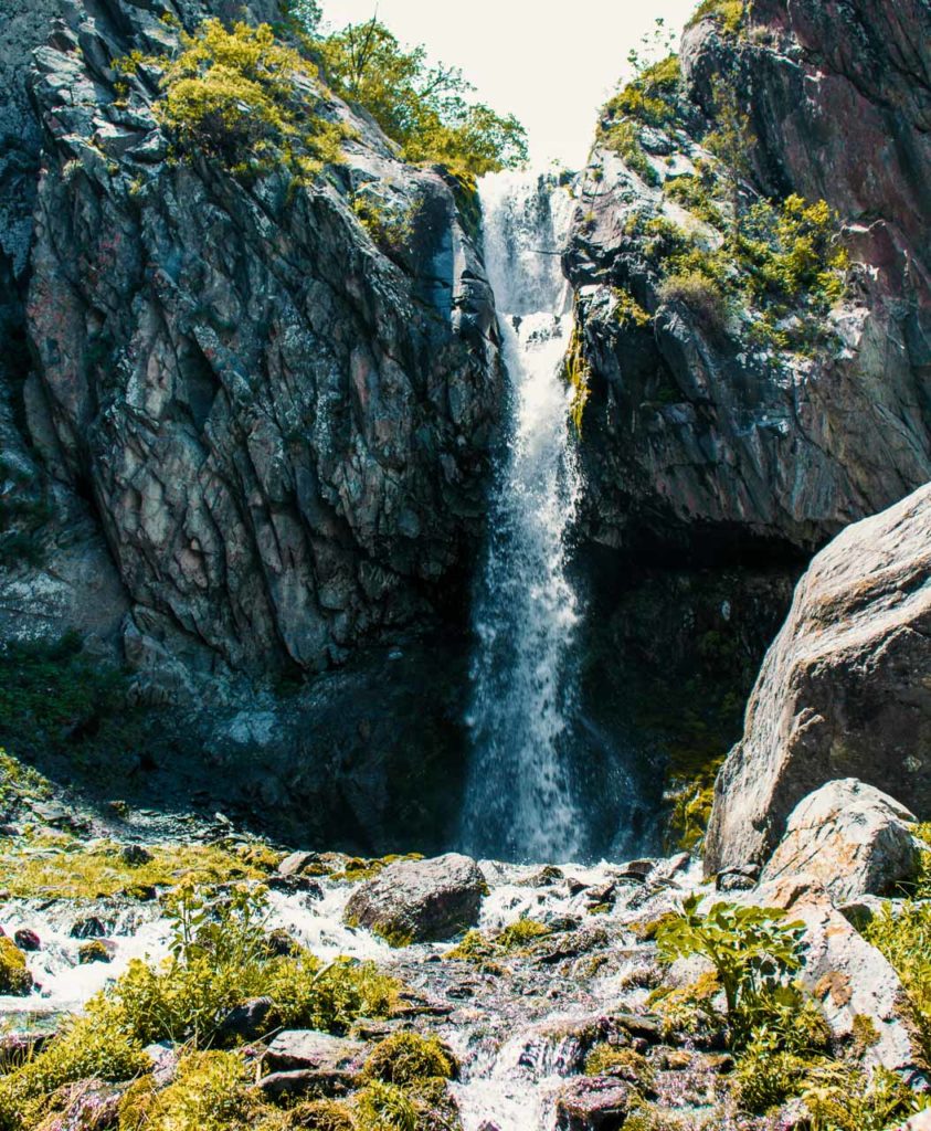 Waterfall in the alamedin gorge in Kyrgyzstan Chui region