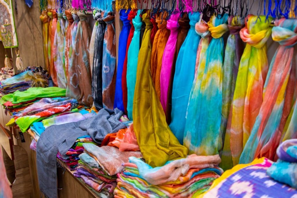 Silk scarfs and other silk apparel in Fergana Valley
