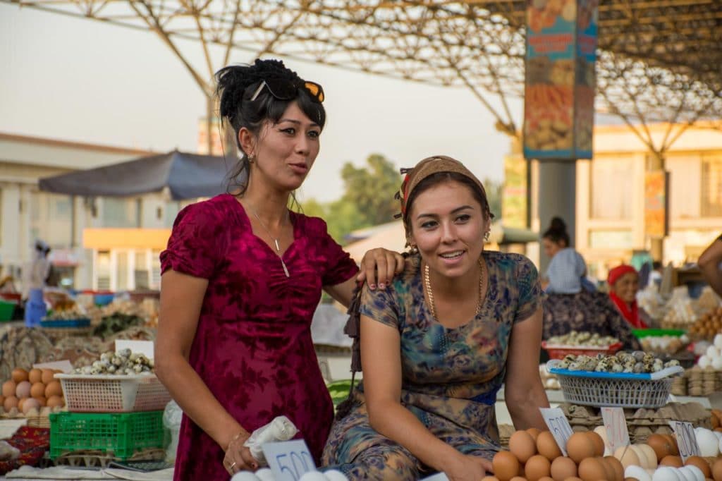 Women vendors in a bazar in Fergana Valley