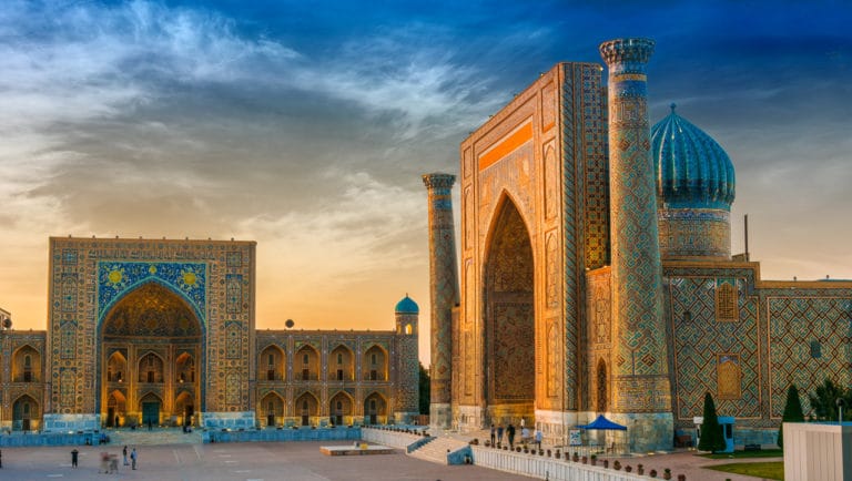 Registan, an old public square in the heart of the ancient city of Samarkand, Uzbekistan.