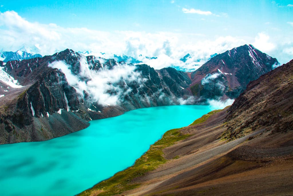 Alakul lake between the Karakol and Altyn Arashan valleys in Kyrgyzstan