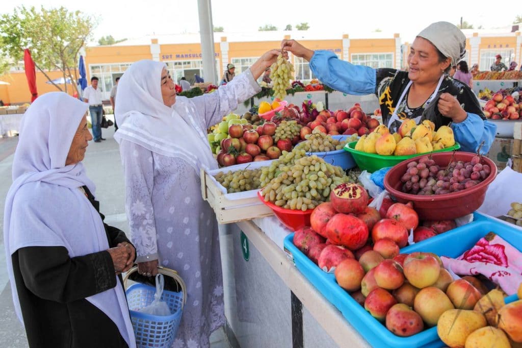 Late summer or autumn bazar with fruits in Uzbekistan