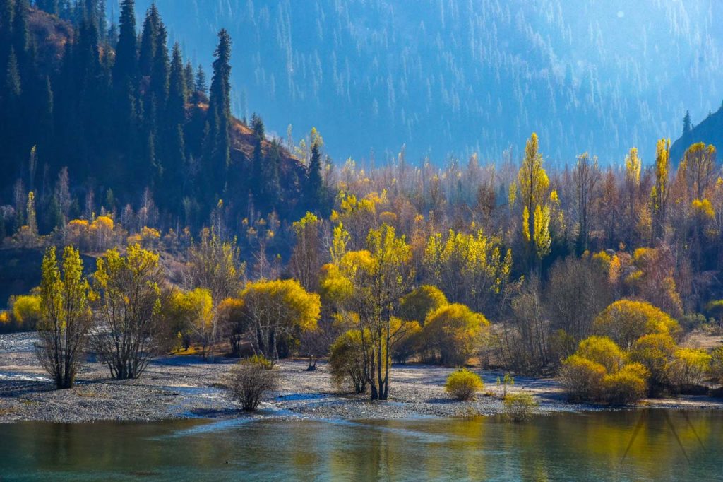 Lake Issyk in Kazakshtan in Autumn colors