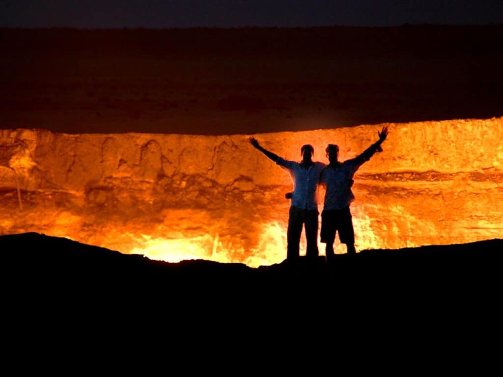 Darvaza gas crater at night