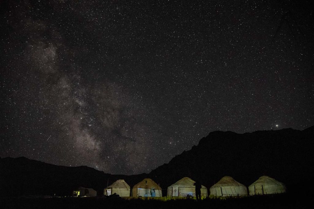 Milky way above the yurt camp