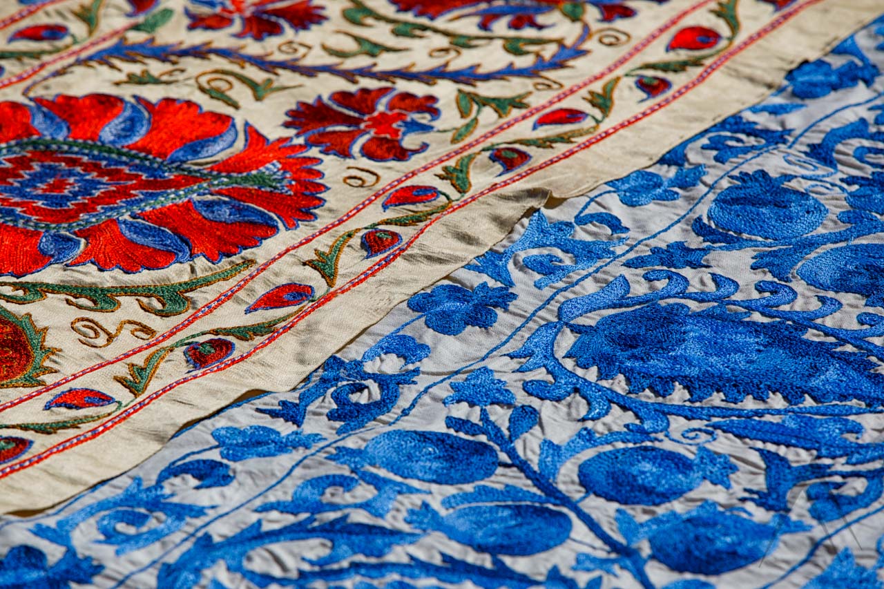 UZBEK HANDCRAFTED FULLY SILK EMBROIDERED COTTON SUZANI FABRIC BY YARDAGE A10816 