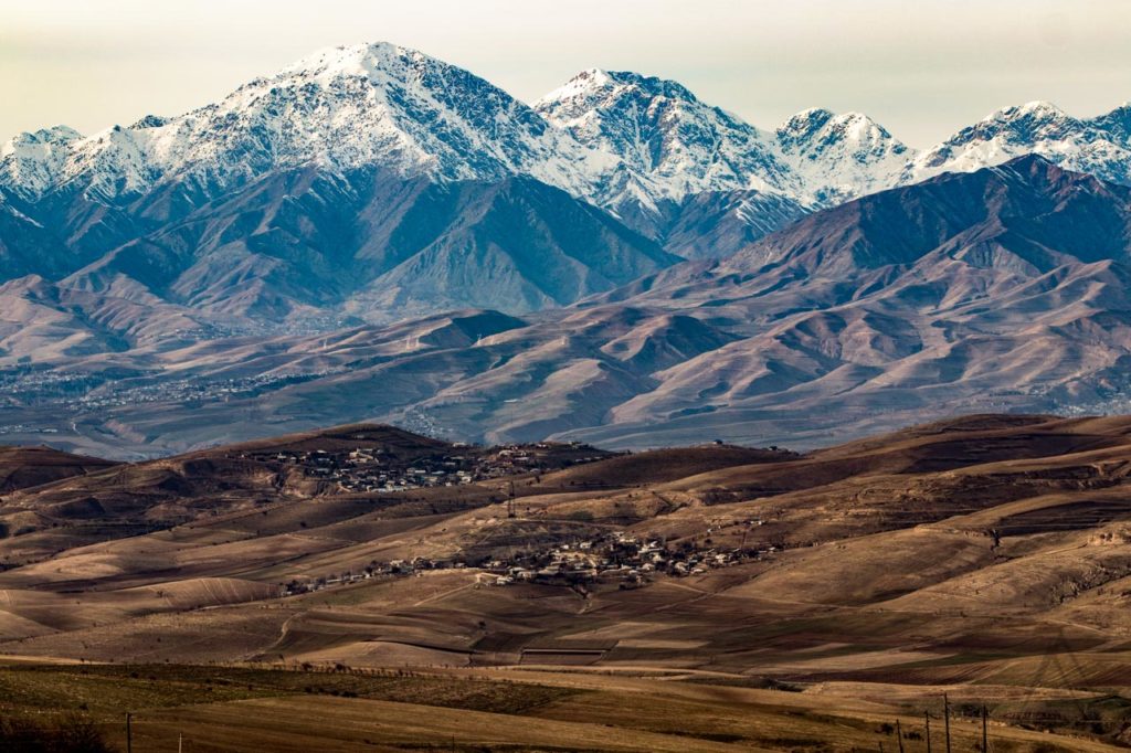 Tajik village next to large mountains