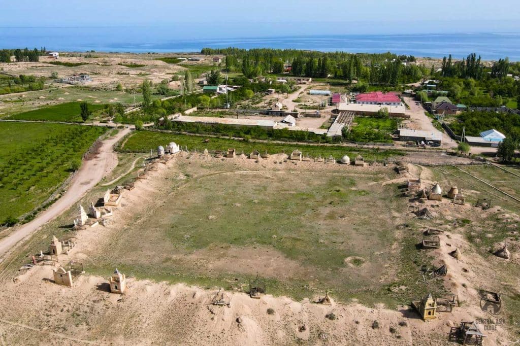 Tosor fortress ruins are covered by a cemetery in Issyk Kul