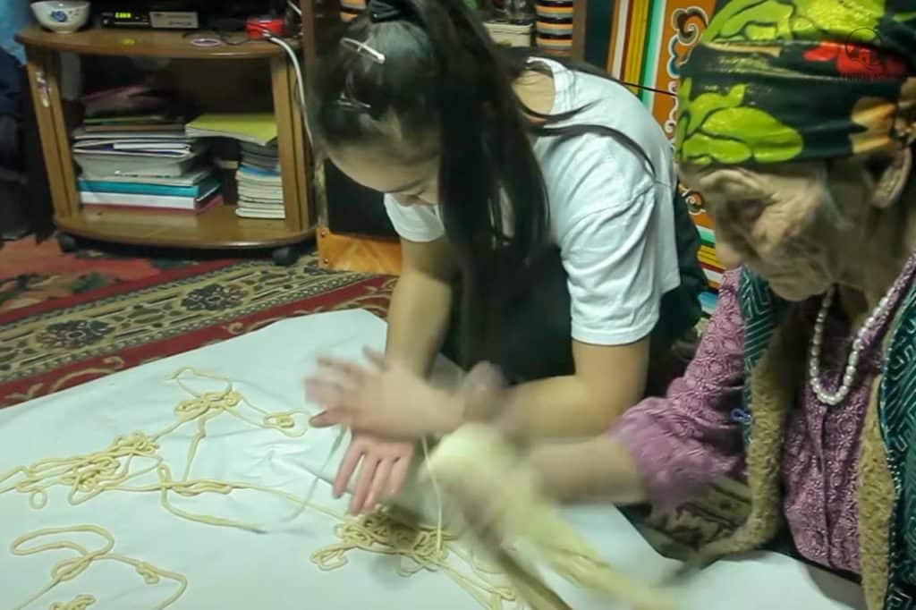 Kazakh hand made noodles preparation