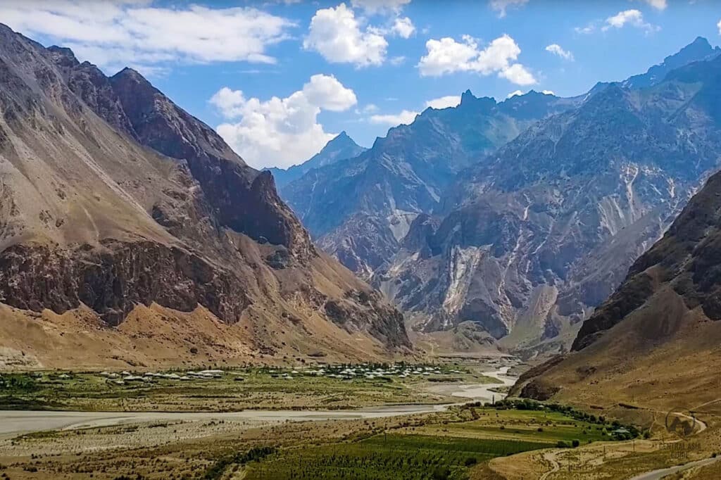 A village next to a river in Pamir