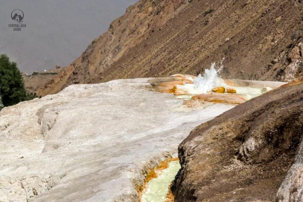 Garm Chashma hot spring with hot water emerging from the rock