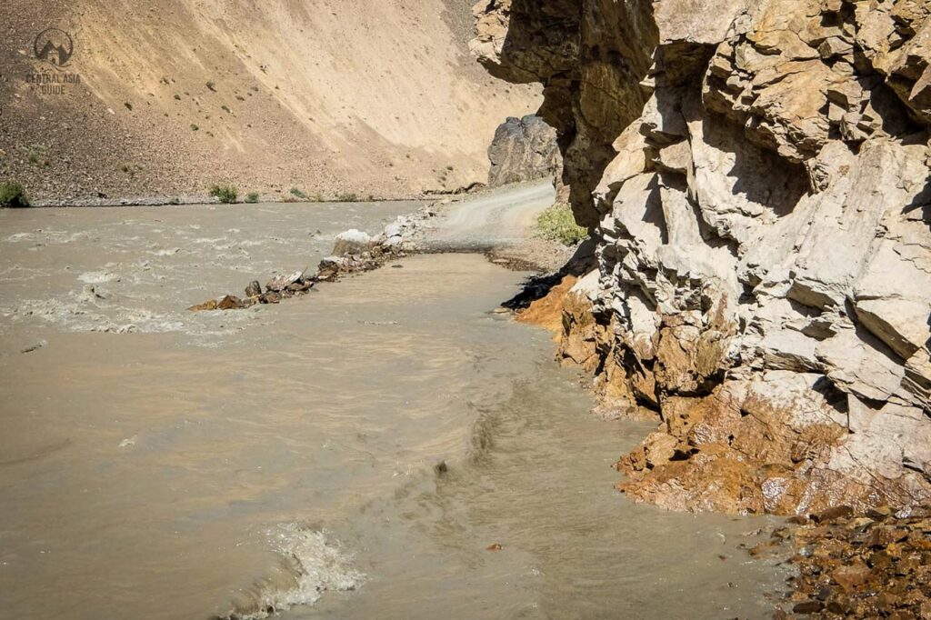 River has flooded the road partially in Bartang