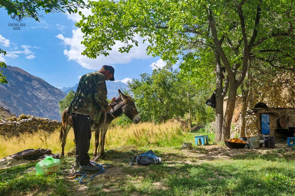 A man with his donkey in Jizev village in Bartang, Pamir