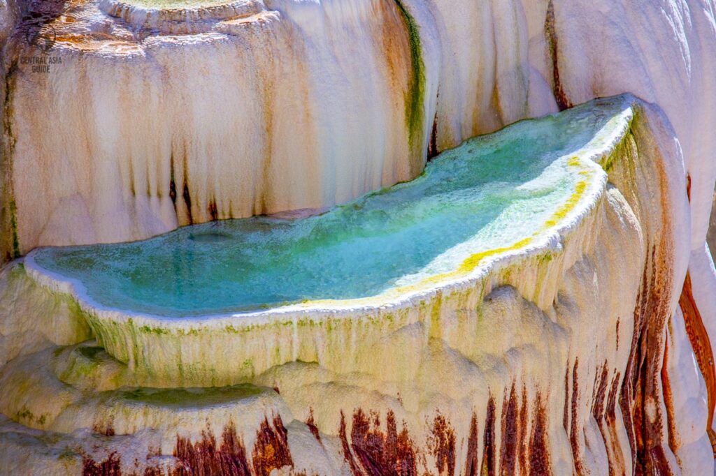 A small pool formed by the calcium in Garm Chashma hot spring