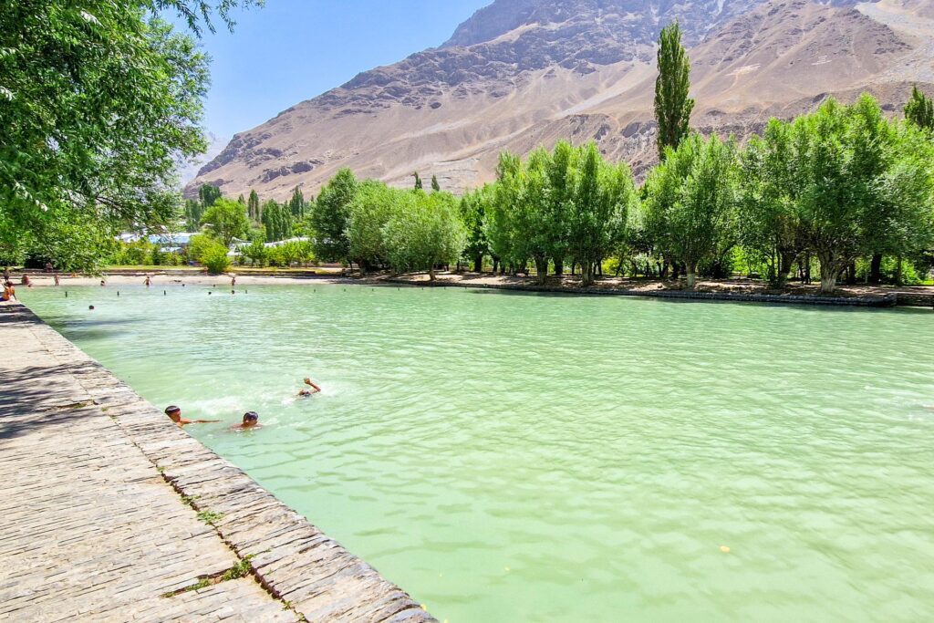 A large outside pool in the Khorog Central Park