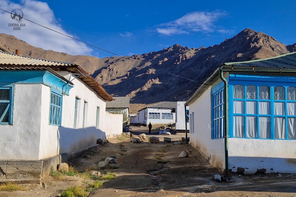 Russian style gingerbread houses in Murghab