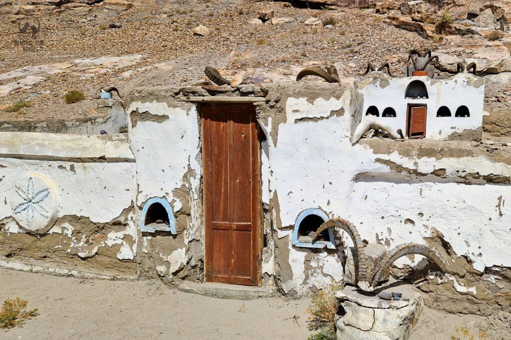 A Zoroastrian shrine in Pamir with mountain goat antlers