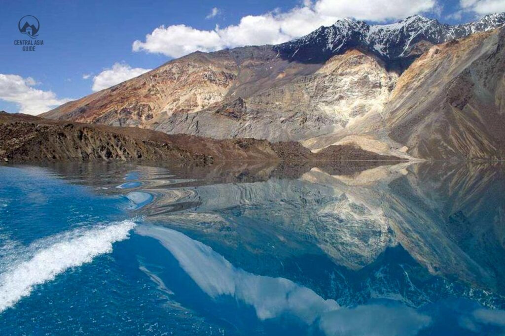 Boat ride in Sarez lake in Pamir, Tajikistan