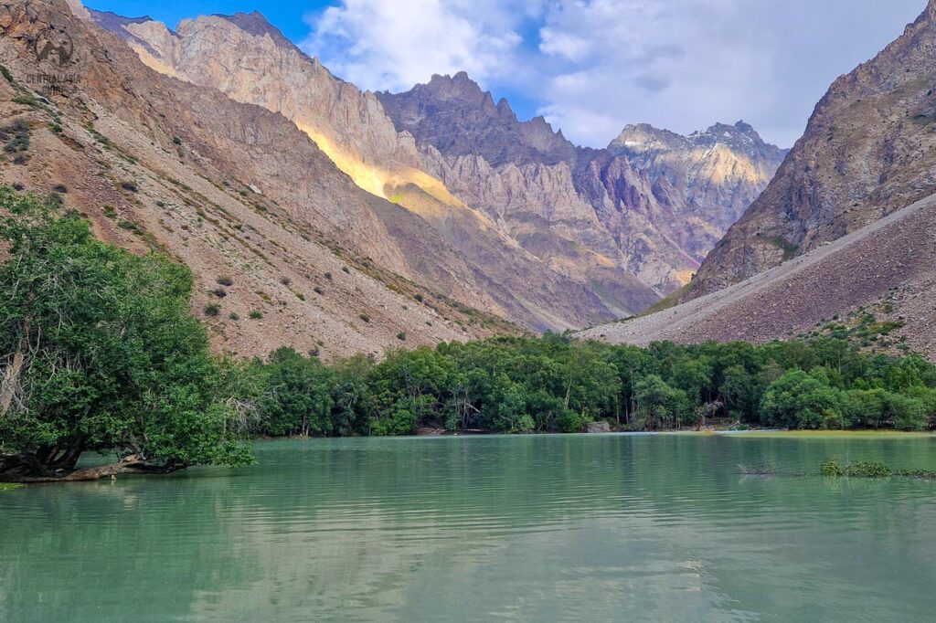 Second lake of Jizev Valley, a tributary of Bartang Valley in Pamir