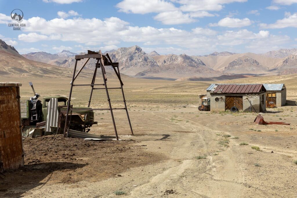 Shorbulak observatory base with decrepit Soviet equipment and houses