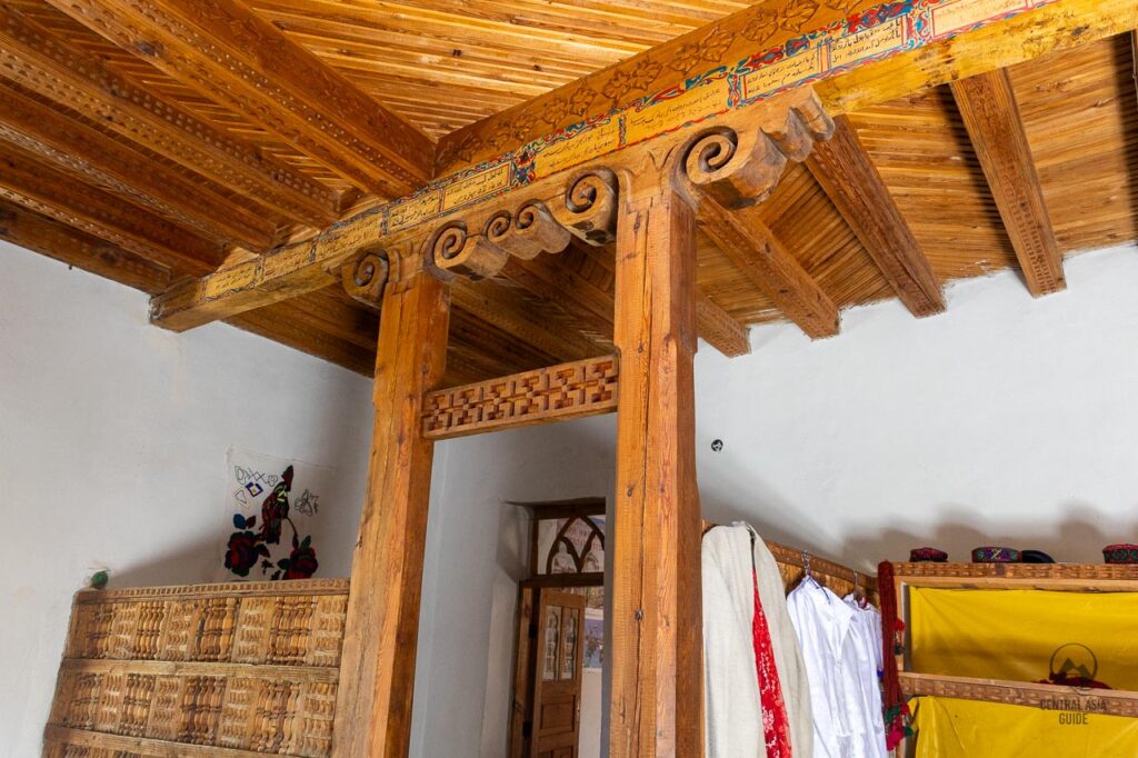 Wooden beams of a Pamiri house are a traditional example of the Pamiri culture