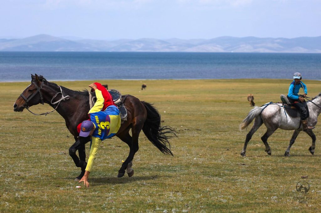 Traditional Central Asian game to pick up money from the ground while riding horseback