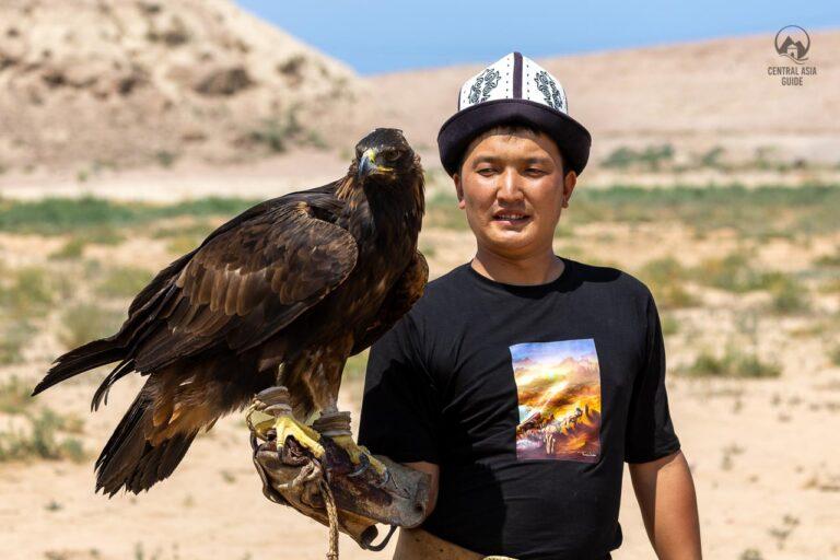 Kyrgyz eagle hunter with his eagle