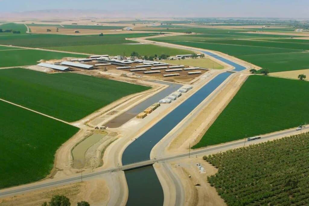 Irrigation canal and fields in Karakum desert