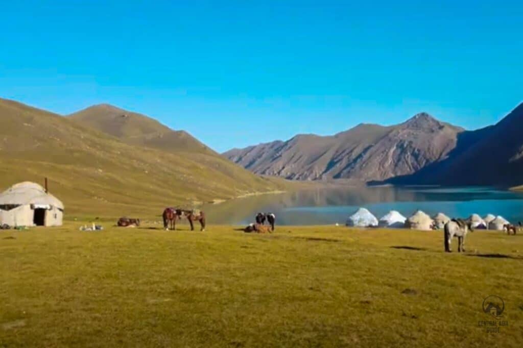 Yurts next to Kol Ukok lake