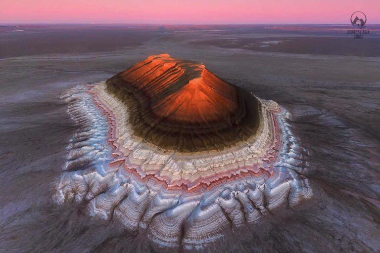 Mangystau sunset mountain on an old sea bottom