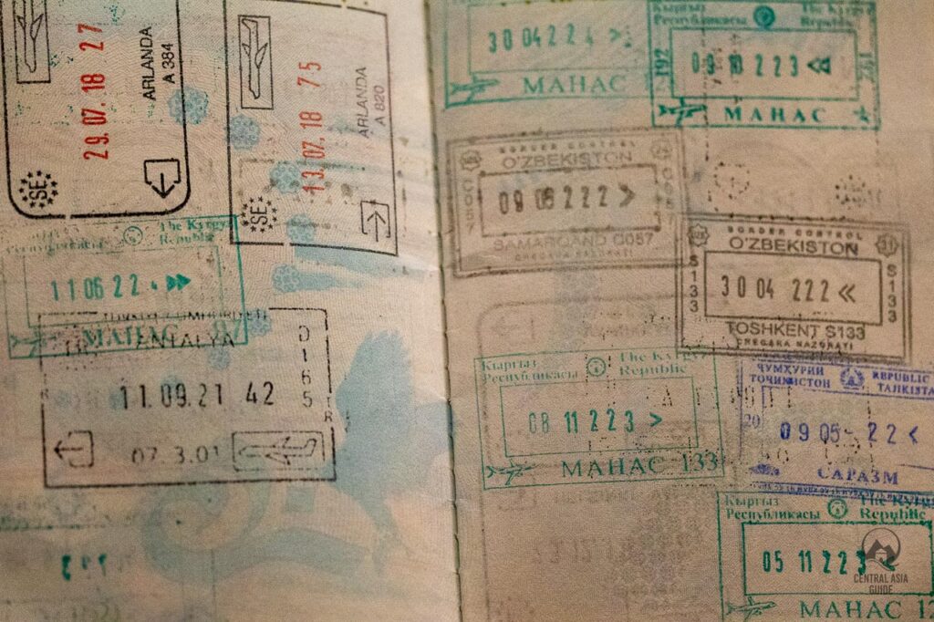 Visa and stamps in a passport