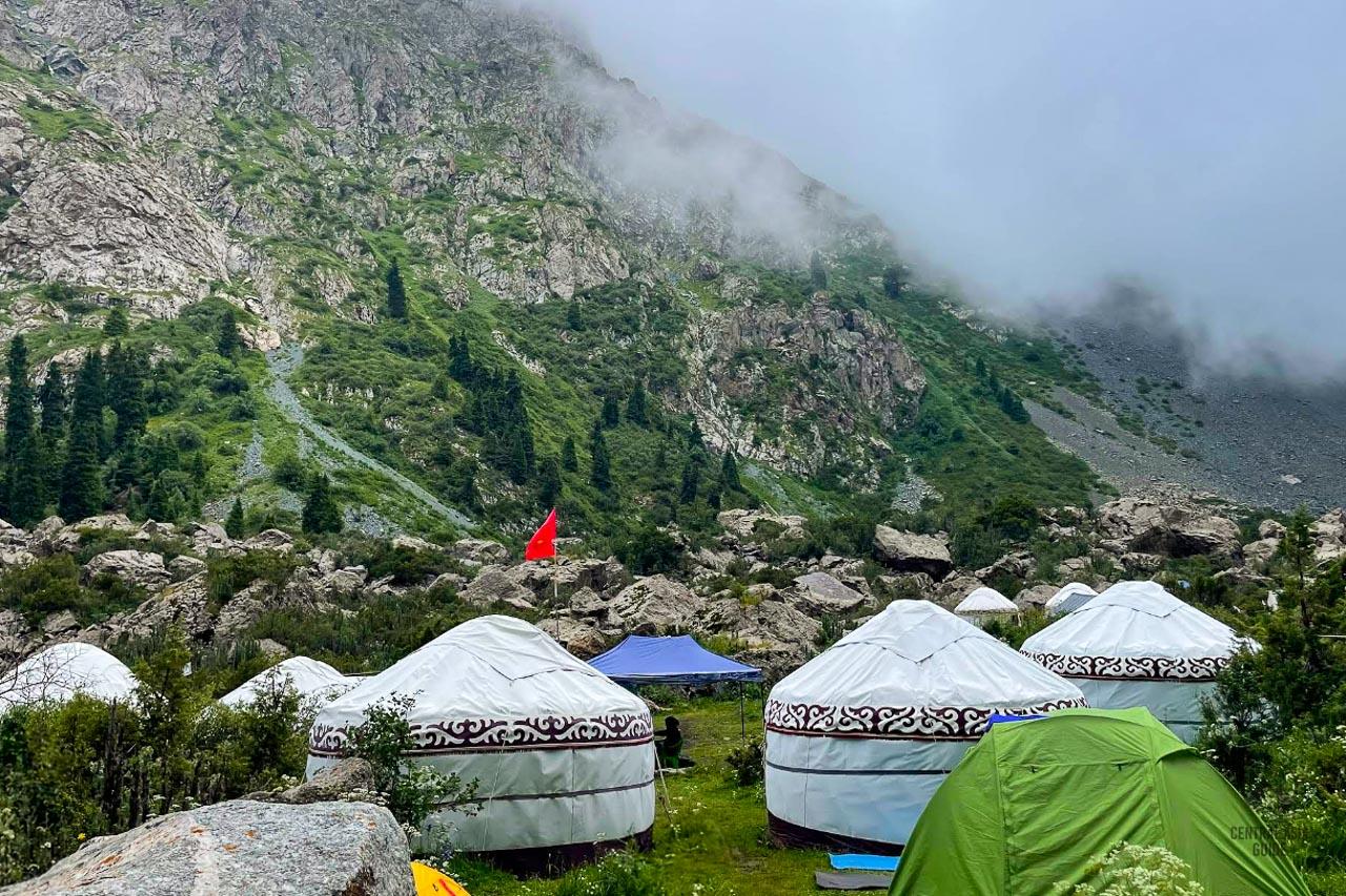 Il campo di yurte Ala Kul dalla direzione di Karakol